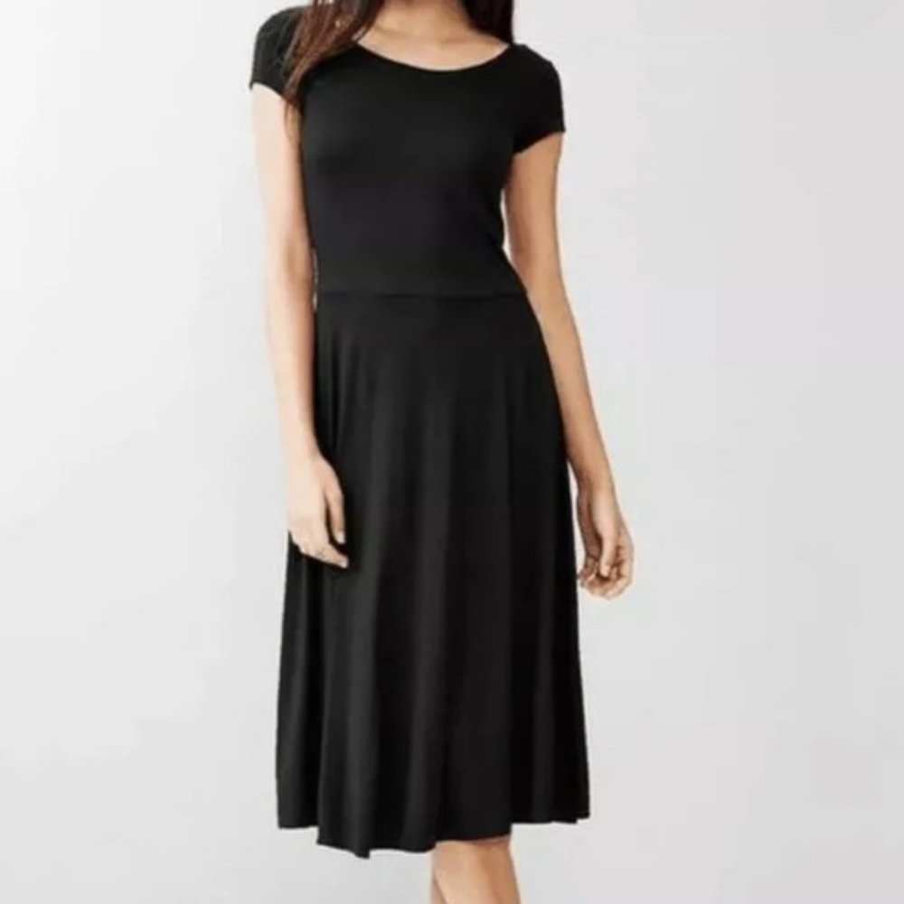EUC GAP Black Ballet Back Midi Dress Short Sleeve